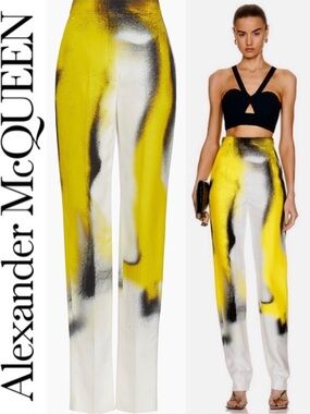 Alexander McQueen 💛🤍🖤 Spray Paint Satin Pant